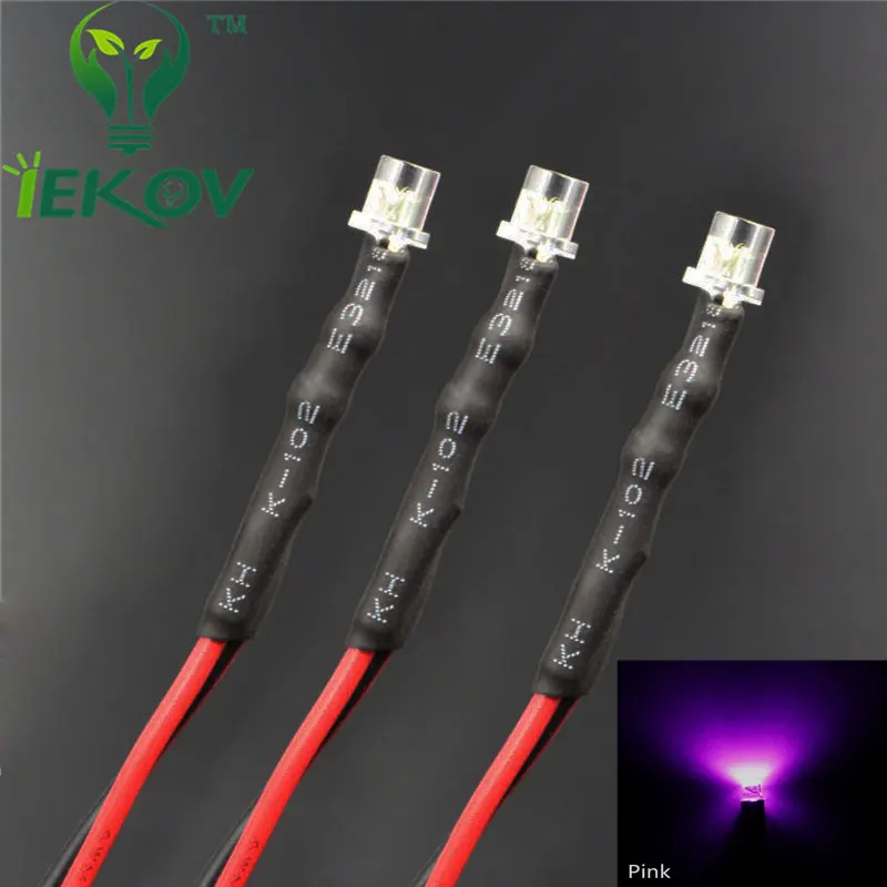 20pcs LED 3mm LED DIODE 12V Pre Wired Resistor 12v DC Flat top pink