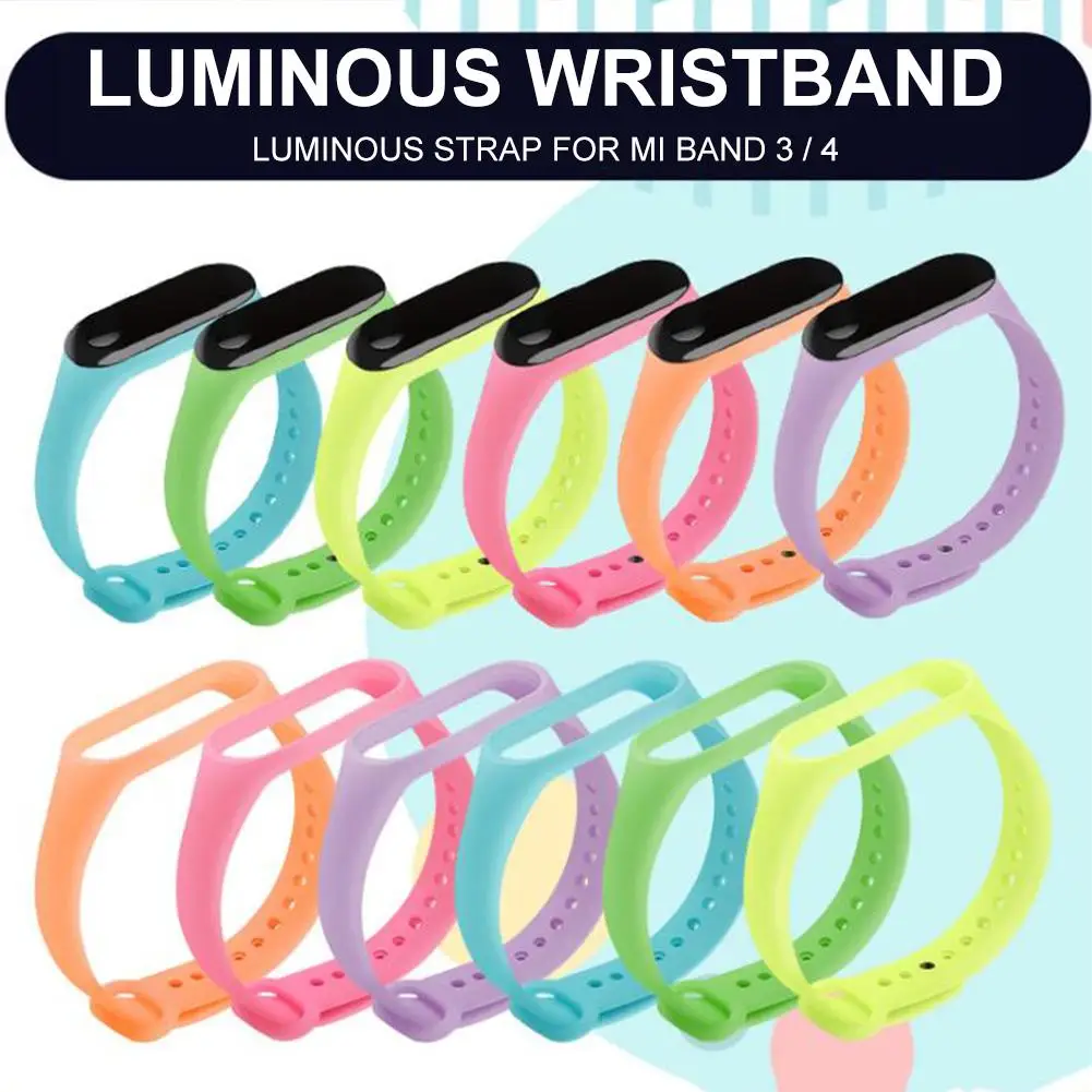 

Replacement Strap Luminous Silicone Environmental Protection TPU Monochrome Watch Band Wristband For Mi Band 3 4 Smart Bracelet