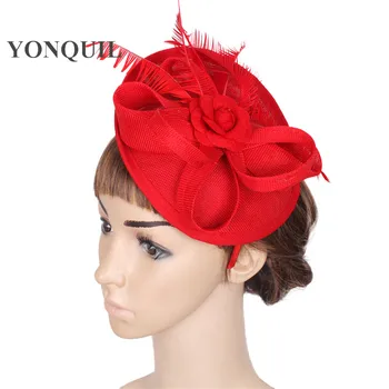 

15colors gril elegant fascinator imitation sinamay base with feather bridal hairstyle party headwear cocktail hats red millinery