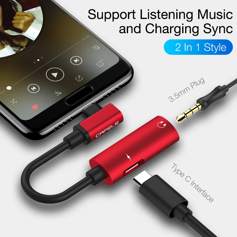 Аудиоадаптер Cafele OTG Type C на 3 5 мм AUX и USB 2 в 1 адаптер для наушников Xiaomi 8 Samsung
