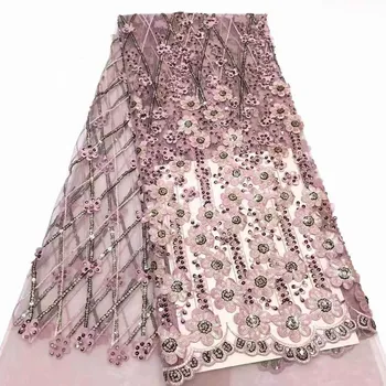 

5Yards Sequins African Lace Fabrics High quality French Latest Tulle Lace Fabric Nigerian Lace Fabric for Dress HX1386-1