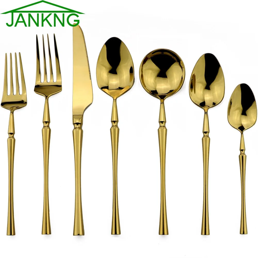 JANKNG 18/10 Stainless Steel Silverware Pure Gold European Dinnerware