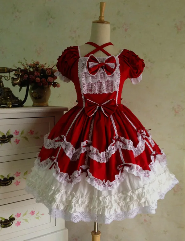 

Princess Lolita Costume Vintage Gothic Lace Palace Cosplay Ball Gowns Short Sleeves Multilayer Princess Lolita Dress Custom