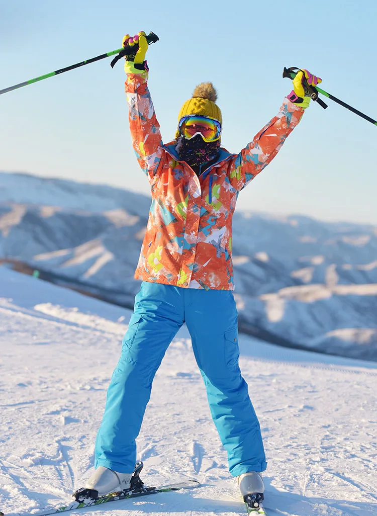 Дропшиппинг лыжный костюм для женщин Зимняя утепленная Лыжная одежда водонепроницаемый Moutian сноуборд комплект ремень брюки зимняя куртка и брюки для женщин - Цвет: orange blue