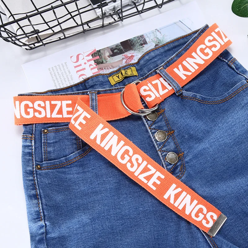 belts designer 2019 New Women Harajuku Belt Red Letter Printed Fashion Unisex Double D Ring Canvas Strap Female Long Belts fish belt Belts