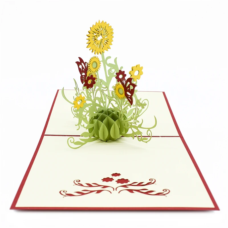  Sunflower 3D Pop UP Card Birthday Gift with envelope sticker laser cut invitation Greeting Card pos - 32876252005
