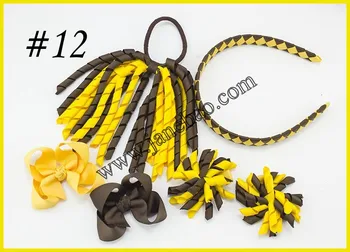 

free shipping 50 set korker pony streamer with woven headbands and korker hair clips and boutique hair bows for girl hair acce