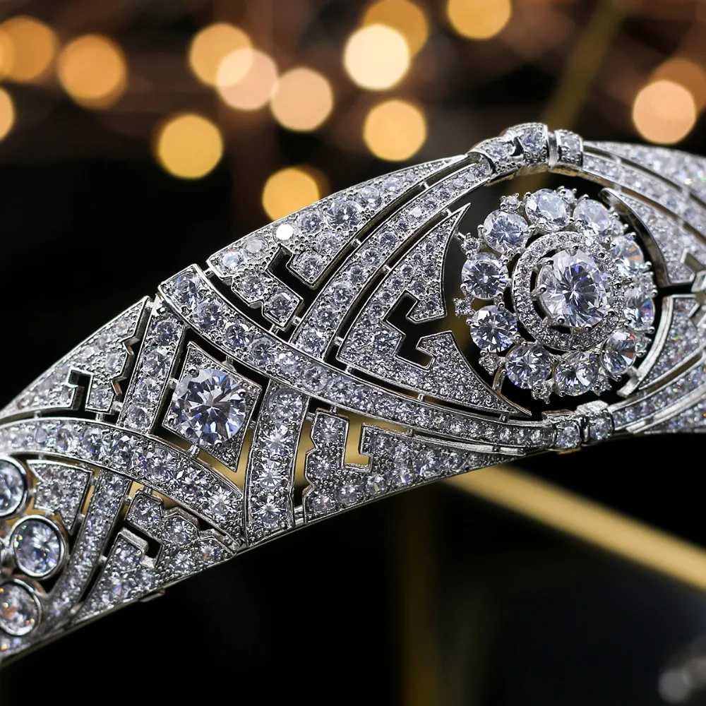 ASNORA hermosa corona Tiara de novia de Meghan Markle del pelo de la boda accesorios del pelo de las mujeres de Zircon de joyería nupcial corona y Tiaras - 2