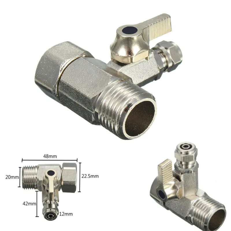 1/2`` to 1/4`` Tee Adapter Valve Water Adapter With Shut-off Ball Tee Valve Tap Tee Connector Home Valve Part