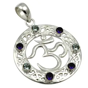 

Lovegem Genuine Amethyst & Blue Topaz Pendant 925 Sterling Silver , 41.5 mm, AP4375