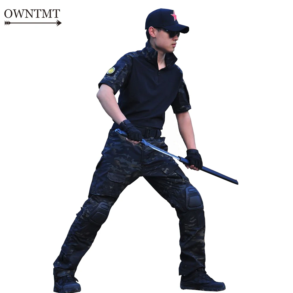 Summer Army Military Uniform Camouflage Tactical Combat Suit BDU Airsoft War Game Clothing Outdoor Short Shirts + Pants Knee Pad|Военный| |