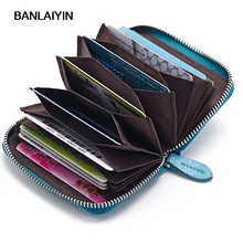 Genuine Leather Unisex Card Holder Sheepskin Wallets High Quality Female Credit Card Holders Women Zip Purse