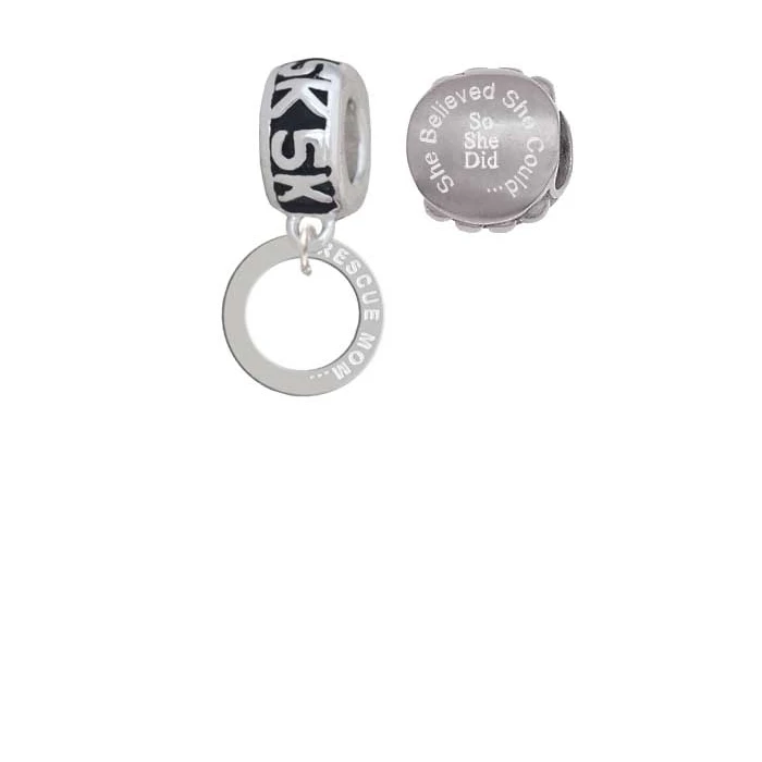 Rescue Mom Infinity Ring 5K Run She Believed She Could Charm Beads (Set of 2)