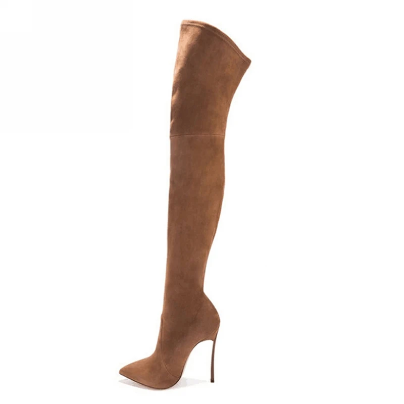 Carollabelly/облегающие сапоги пикантные Женские Сапоги выше колена из замши женские модные зимние тонкие высокие сапоги женская обувь