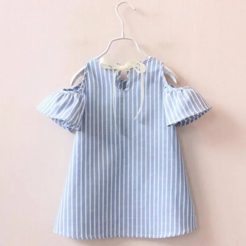 

Summer Lovely Baby Girls off shoulder Dress Blue Striped Dresses Infant Vestidos Sundress Girl Clothes #15