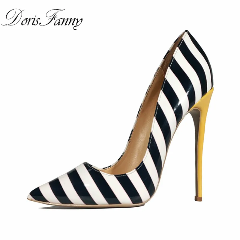 Buy Dorisfanny Women Pumps White Black Yellow Strip Sexy High Heels Celebrity