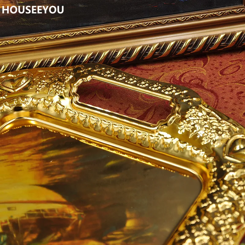 Large Size Metal Serving Tray Storage Tray Gold Fruit Plate Wedding Decoration Kitchen Storage Tools Home Supplies