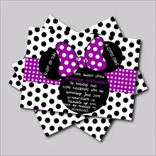 14 шт./партия, на заказ, фиолетовые приглашения на день рождения Минни Маус, детский душ, приглашает девочек на день рождения, вечерние открытка с украшениями