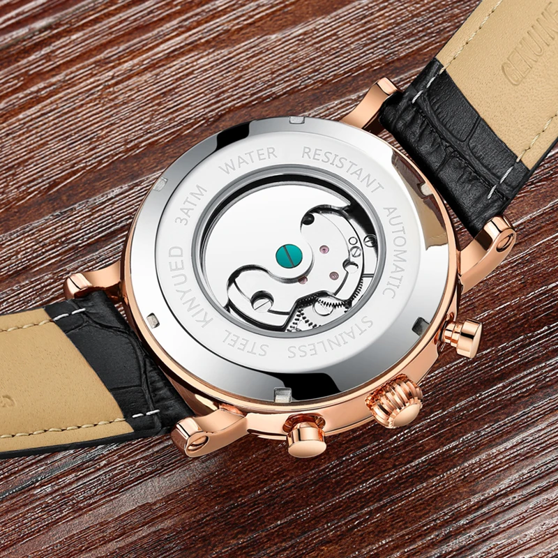 KINYUED автоматические механические часы для мужчин Tourbillon вечный календарь Скелет