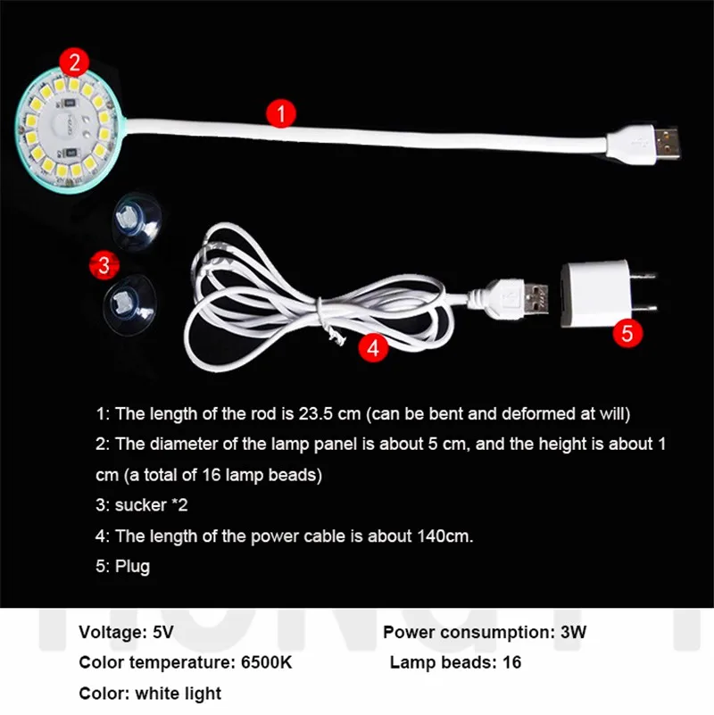 Мини-светодиодный светильник для аквариума, водное растение 6500 k, 3 w, USB зарядка, угол 360 градусов, регулируемая зарядка компьютера - Цвет: aquarium LED