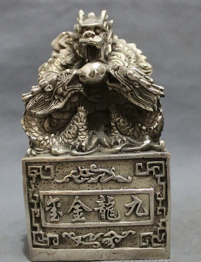 

wholesale factory Chinese Silver Dynasty Power Myth Fly Dragon Head Statue Seal Stamp Signet Set