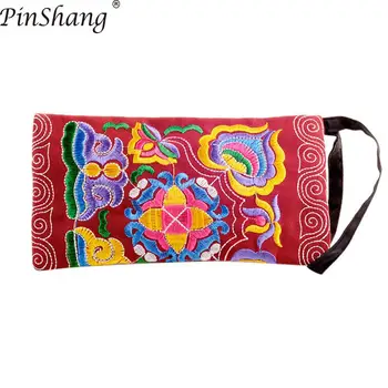 

PinShang Women Handbag Girl Ethnic Coin Purse Flower Embroidery Handbag Zipper Change Bag Bags for Women 2018 Women ZK50