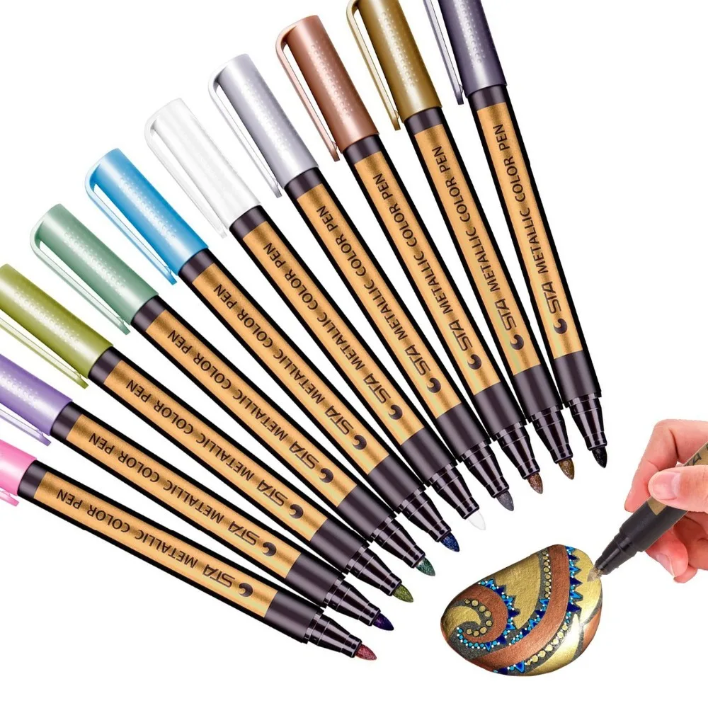 

STA 8151 10 Colors Metallic Markers Paints Pens Fine Point Metal Art Marker For Gift Card Making DIY Photo Album Scrapbook