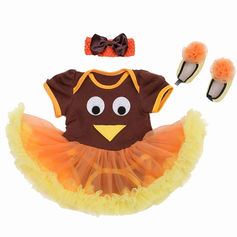 

Baby Girl Clothes Newborn Rompers Infant Thanksgiving Day Turkey Kid Short Sleeve Tutu Lace Dress 3PCS/set Outfit Bebe Clothing