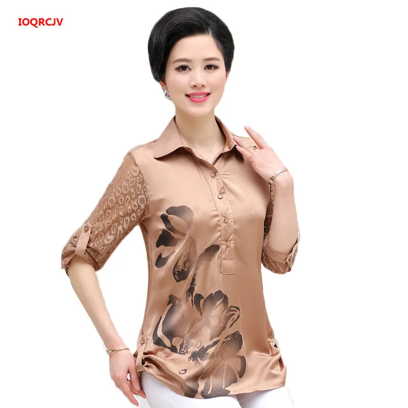 

Middle Aged Women's Blouse 2019 Spring Summer Large Size Mother Clothing Shirt Female Lace Half Sleeves Tops Plus Size 5XL W961