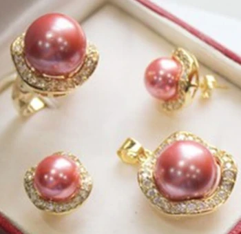 

Lovely Sets Yellow pink shell pearl pendant necklace Stud earring Ring
