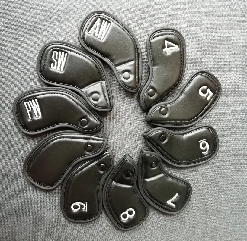 2018 Newest Universal Golf Iron Club Head Cover Set Gold Upscale PU Golf Cover Protector with Number Bank/4-9/AW PW SW 10pcs/set