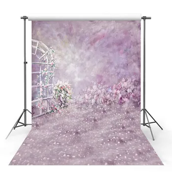 

Vinyl Photography Backdrop Garden Flower Door Pink Purple Oil Print Romantic Backgrounds Wedding Newborn Photocall Photo Booth