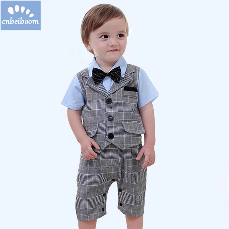 Baby boy rompers 2018 summer short sleeves romper tuxedo gentlemen bow tie infant newborn