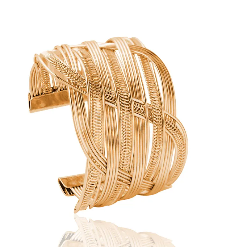 

Gold/Silver Plated Alloy Knitted Twisted Metal Rattan Cuff Bangle Bracelets Women Weave Trendy Bracelet Jewelry
