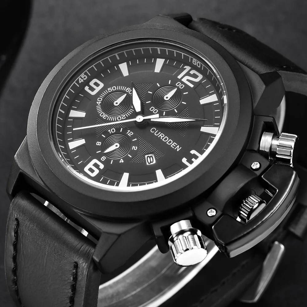 

Men Watch Male Leather Automatic date Quartz Watches Mens Luxury Brand Waterproo skmei montre homme round digital Christmas gift