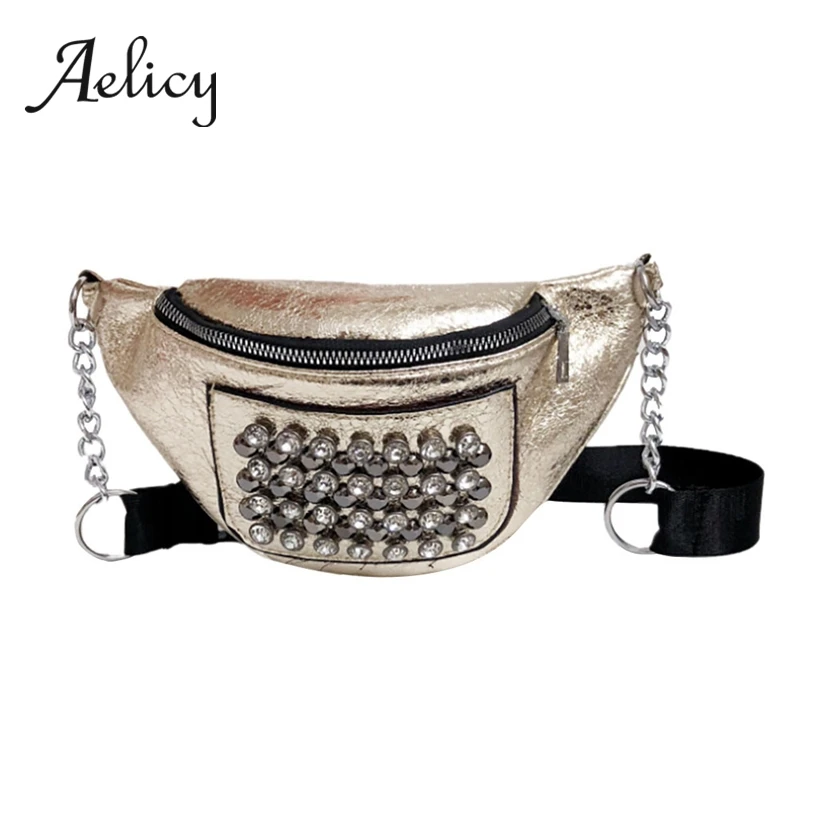 

Aelicy Luxury Rivets Chest Pack Women Metal Chain Fashion Female Messenger Crossbody Bag Joker Casual Bright Drill Shoulder Bag