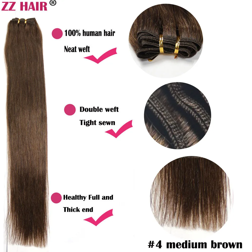 ZZHAIR 100 г/шт. 1"-24" машинное производство, волосы remy, плетенные, человеческие волосы для наращивания, прямые, натуральный шелк, не заколки - Цвет: #4