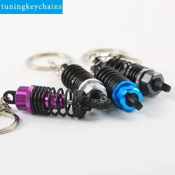 

New Metal Mini Tuning Shock Absorber Coilover Keychain Key Chain Keyring Keyfob Adjustable Spring