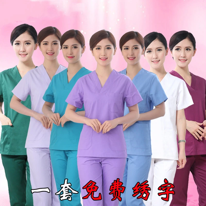 

women hospital medical scrub clothes set sale design slim fit dental scrubs beauty salon nurse uniform Two-piece suit Scrub Sets