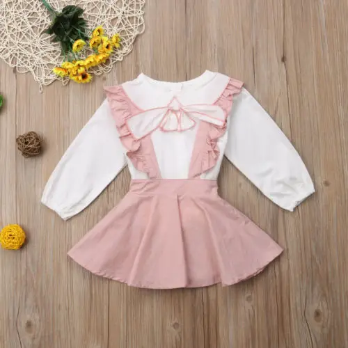 2PCS Toddler Kids Baby Girl Clothes Winter Clothes Ruffle Tops+Overall Skirts Outfits Clothes Set 2PCS Toddler Kids Baby Girl Clothes Winter Clothes Ruffle Tops+Overall Skirts Outfits Clothes Set