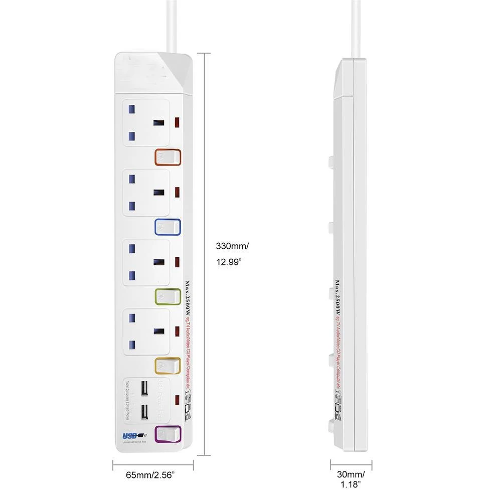 Мульти мощность полосы Великобритании удлинитель 4 способ Розетка с USB защита от перенапряжения зарядки порты с переключателем 1,8 м удлинитель шнур