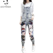 Весенне-осенние рваные джинсы с принтом героев мультфильмов, джинсовые комбинезоны для женщин, женские комбинезоны, Свободные повседневные джинсовые штаны