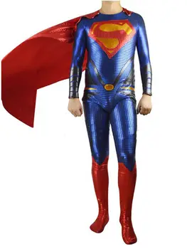 

(SUP121)Man Of Steel Shiny Shiny Metallic Superhero Costume Cosplay Zentai Halloween Party Costume With Cape