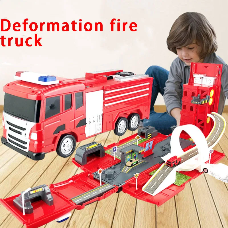 Большая пожарная машина сплав деформация подъемная лестница рельсовая Автомобильная сцена детские многофункциональные развивающие игрушки подарок