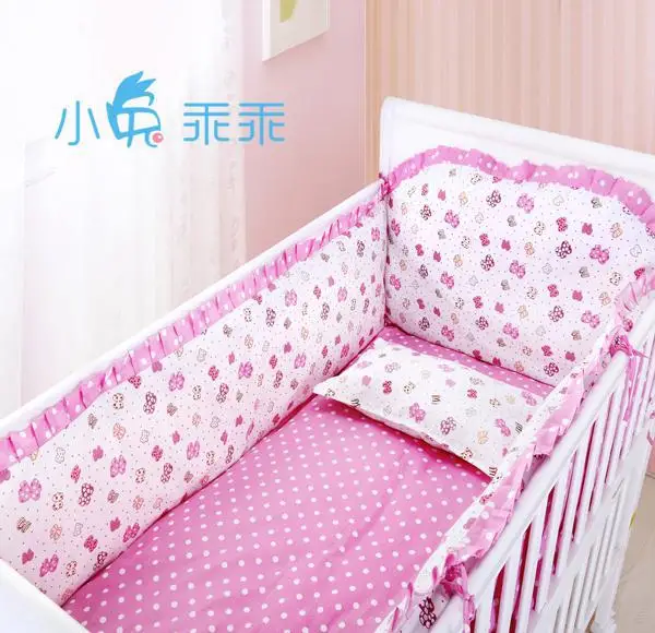 

Promotion! 6PCS baby bedding set suite bedding, cotton children bed set (bumper+sheet+pillow cover)