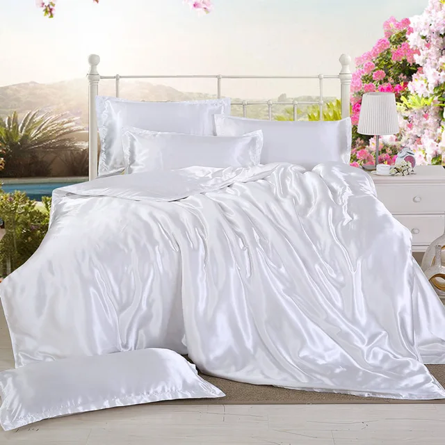 New Silk Texture Home Textile Bedding Sets Solid Color 3/4pcs