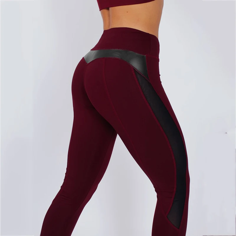 spanx leggings CHRLEISURE Solid High Waist Fitness Legging Women Heart Workout Leggins Femme Fashion Mesh And PU Leather Patchwork Leggings fabletics leggings