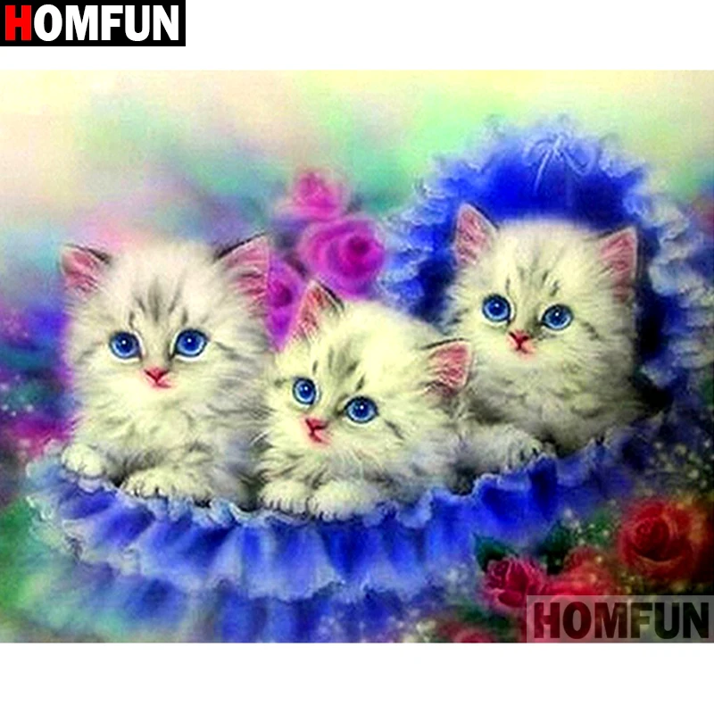 Алмазная 5D Вышивка HOMFUN A15318 картина Кот с квадратными/круглыми стразами вышивка