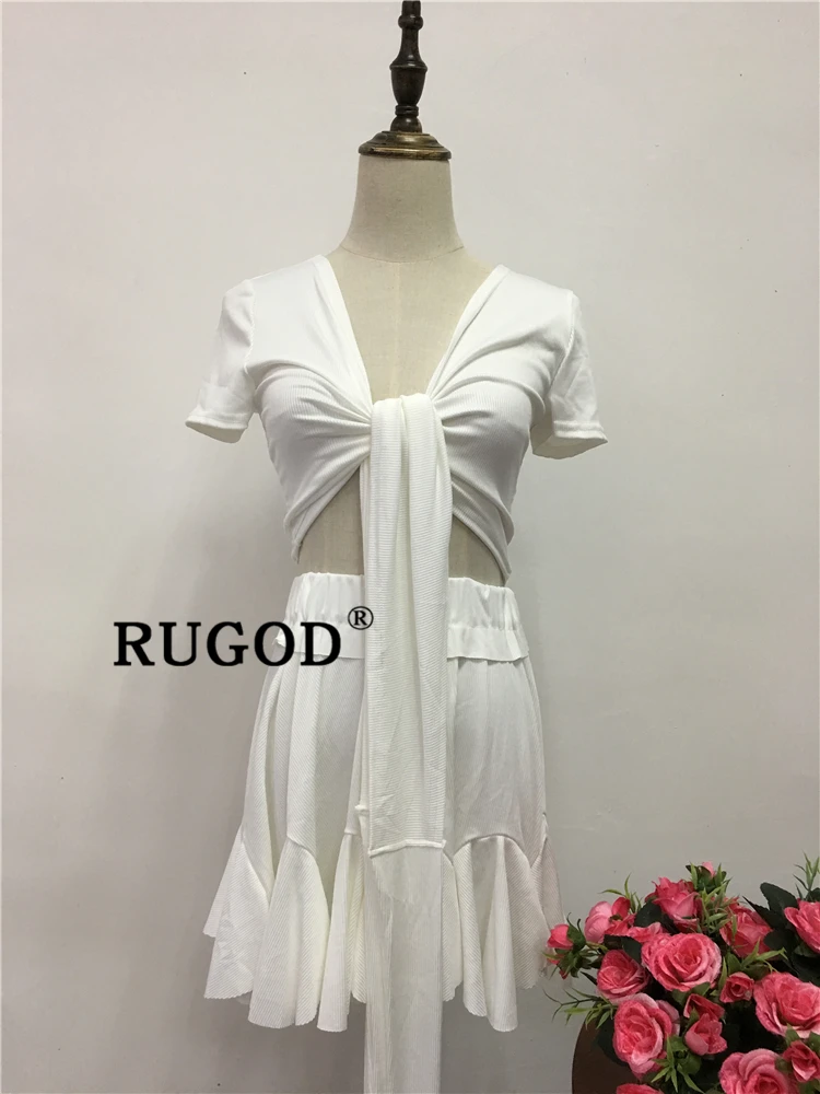 RUGOD, сексуальная белая юбка на шнуровке, женский костюм,, корейский шик, короткий стиль, топы и оборки, мини юбки, женская летняя одежда