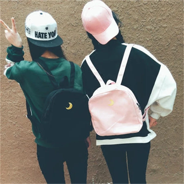 Новый стиль женский холщовый рюкзак Harajuku с сердцем/рюкзаки изоображениями Луны